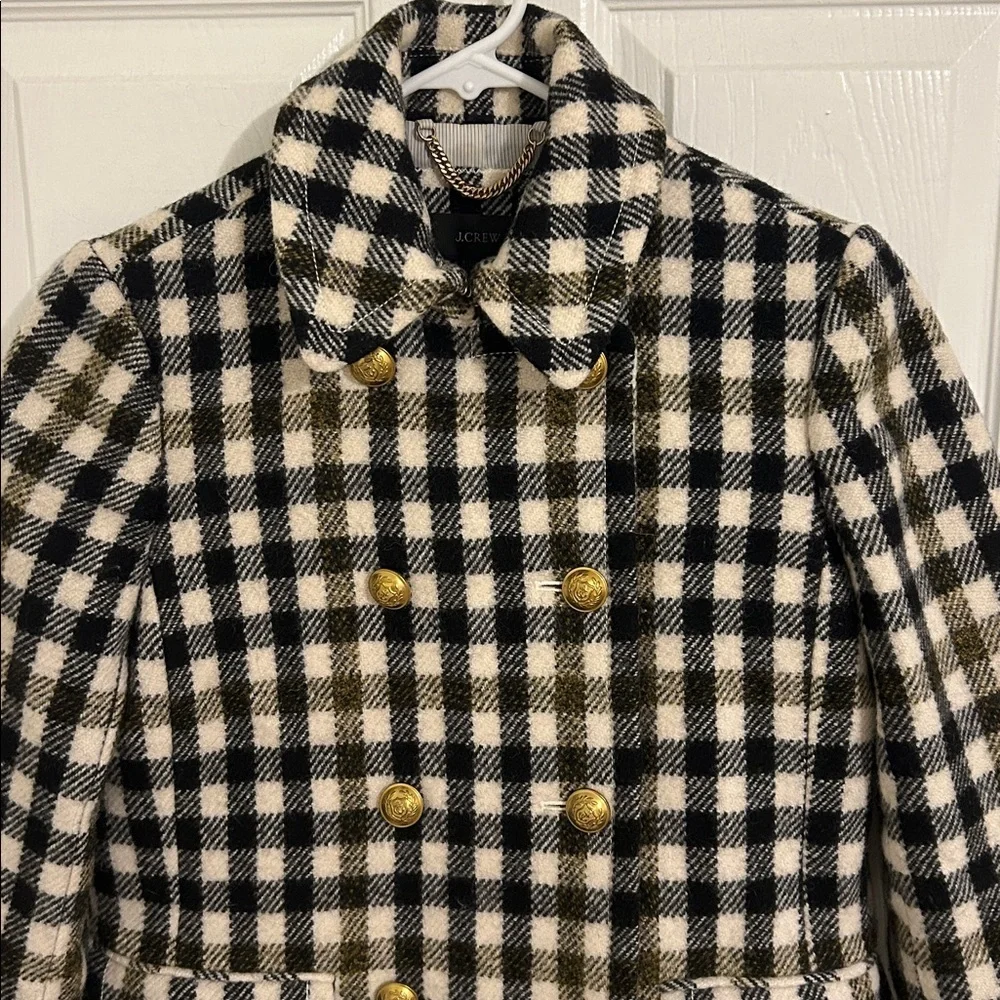 J.Crew Double Breasted Coat in Cypress Black Ivory Oxford Check Plaid Size 2 - Picture 6 of 16